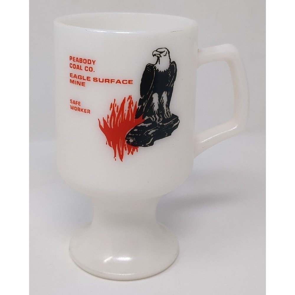 Vintage‎ Peabody Coal Co Eagle Surface Mine Pedestal Coffee Cup Mug Milk Glass